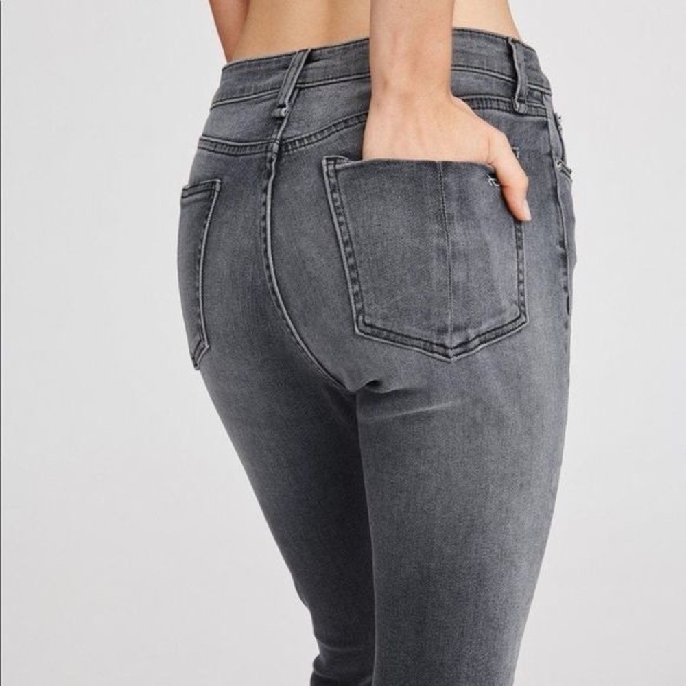 Rag & Bone distressed high-rise Denim Jeans in a grey wash.